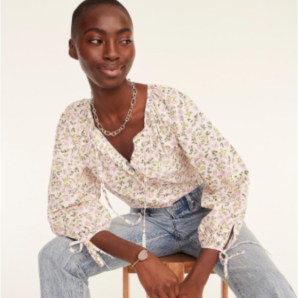 J. Crew Tie Sleeve Button Front Meadow Floral Blouse S - Picture 1 of 12